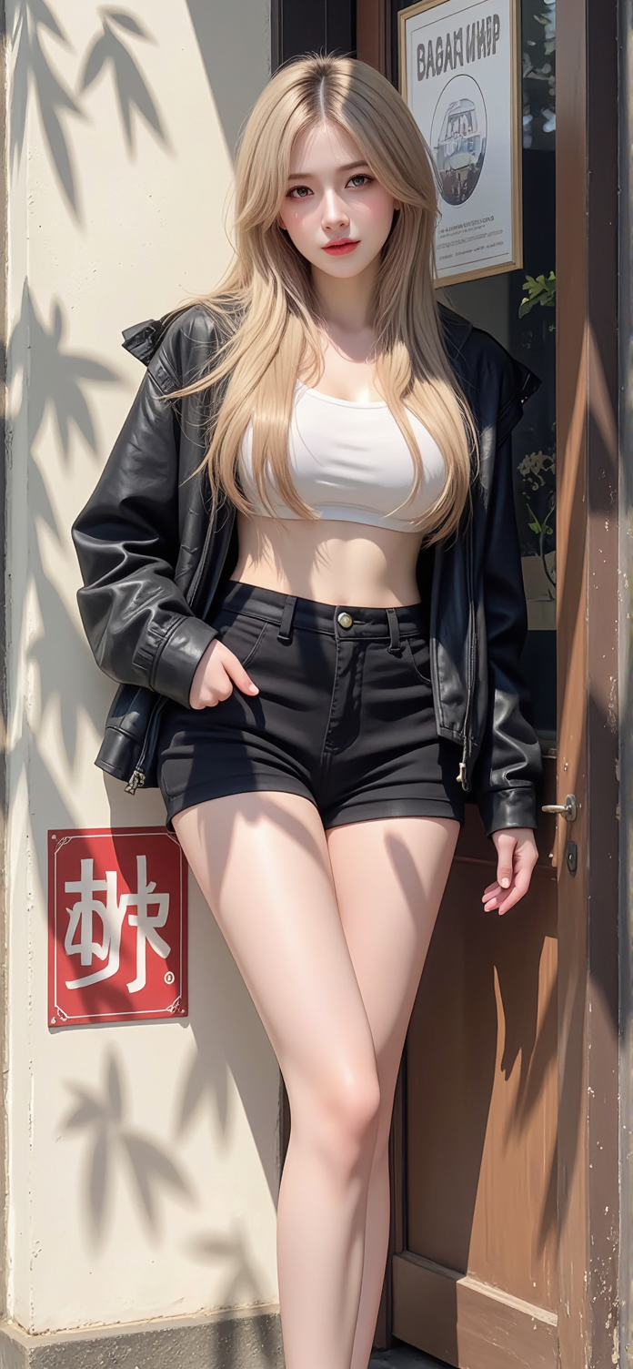 ai绘画的大长腿黑裤极品身材黄发美女手机壁纸