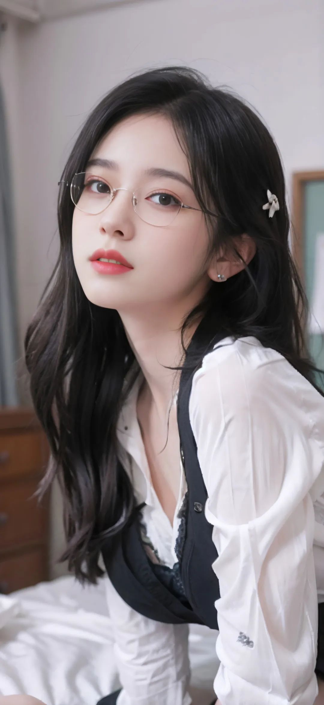 ai绘画的眼镜学姐美女手机壁纸