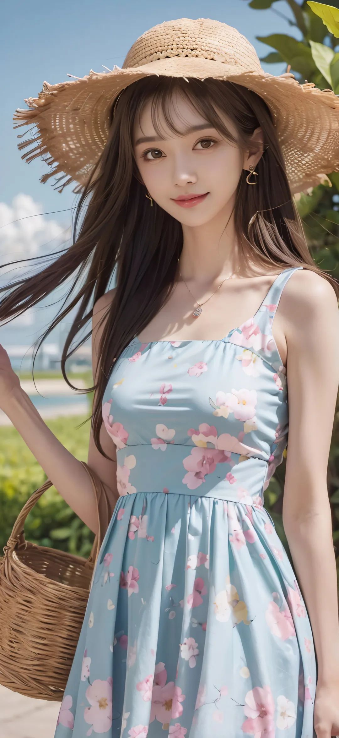 ai绘画戴草帽穿吊带裙的小姐姐手机壁纸