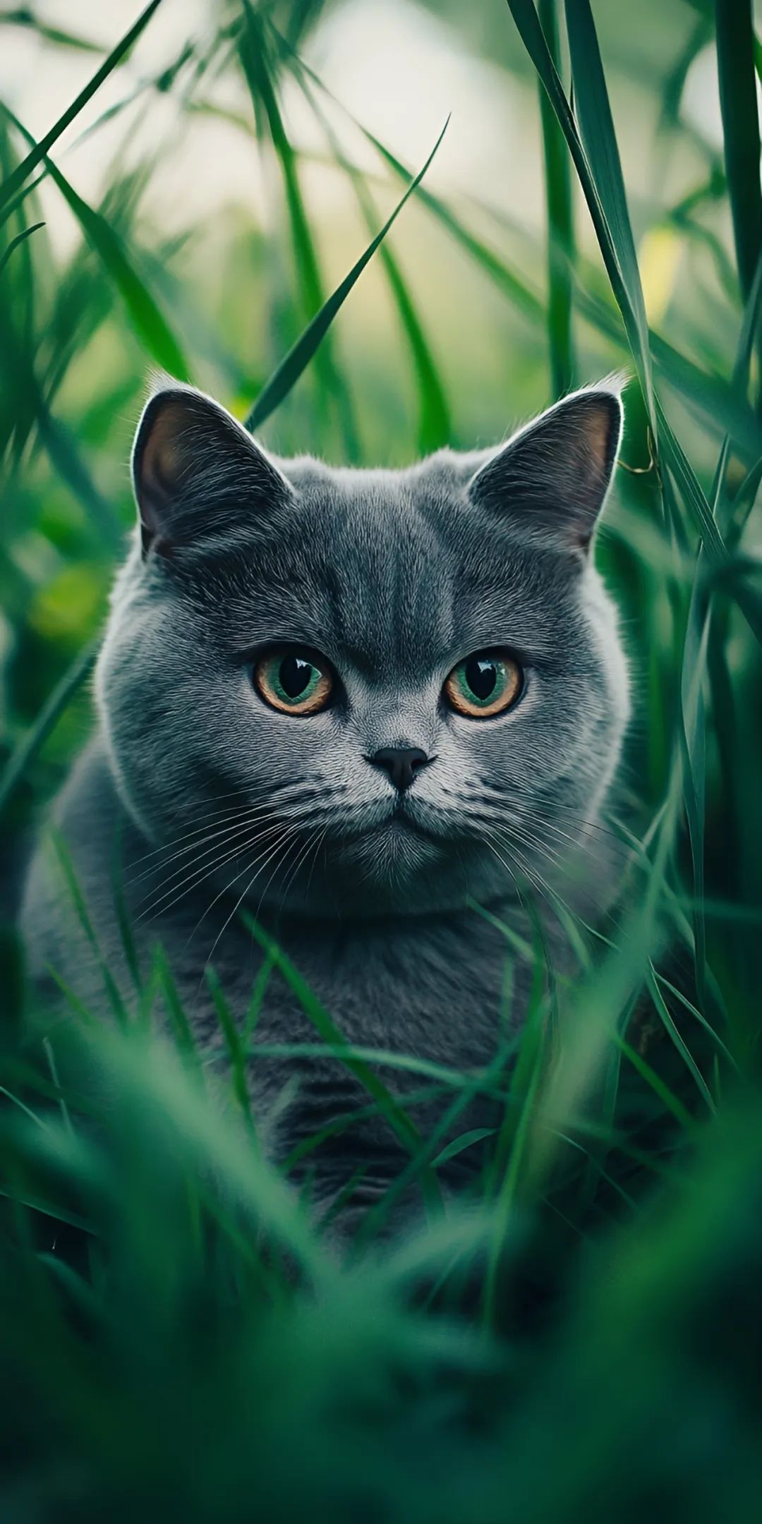 绿色全屏呆萌可爱猫咪手机壁纸