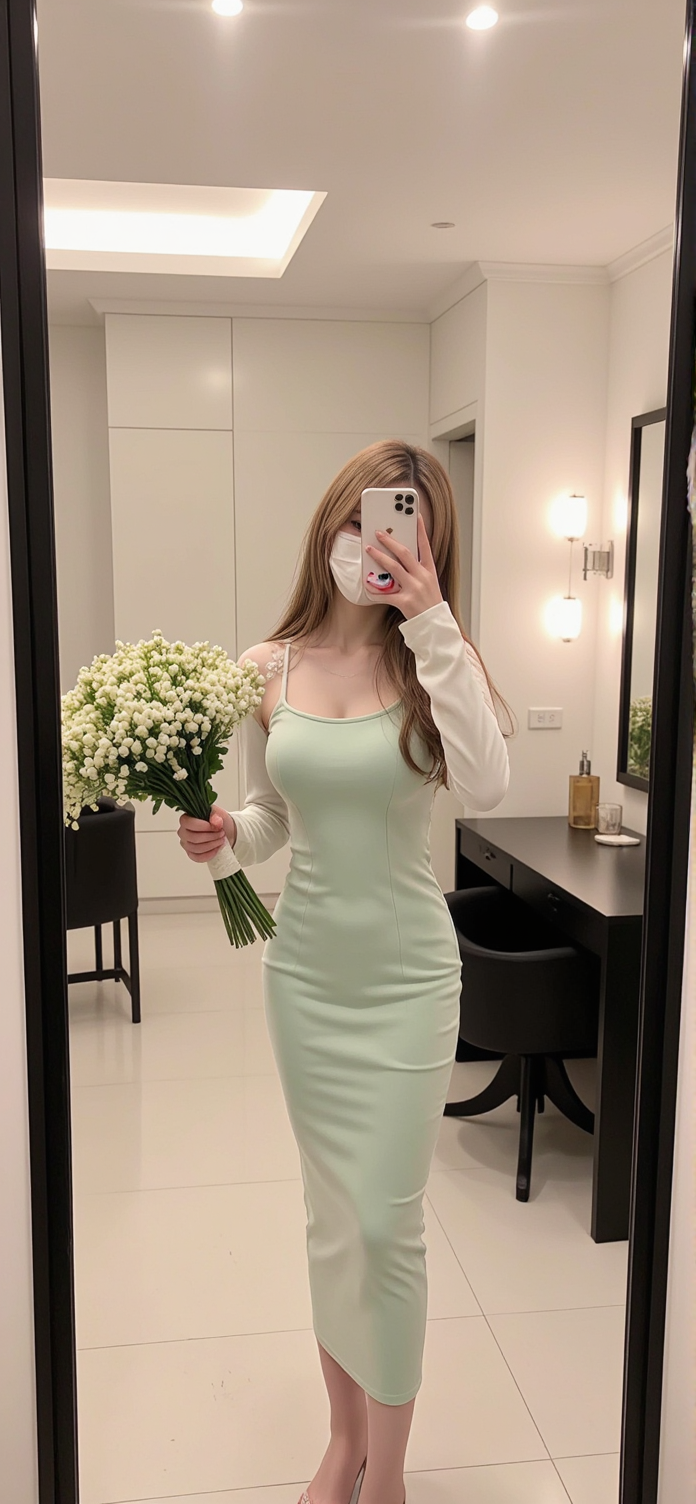 吊带美女拿着一束花自拍手机壁纸