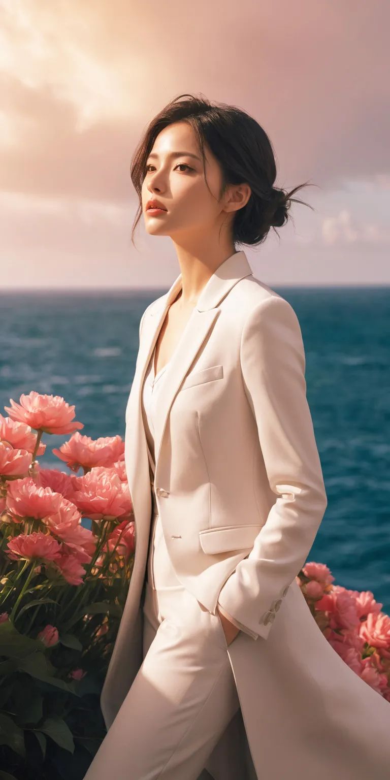 Ai绘画的正装美女沙漠花海写真手机壁纸