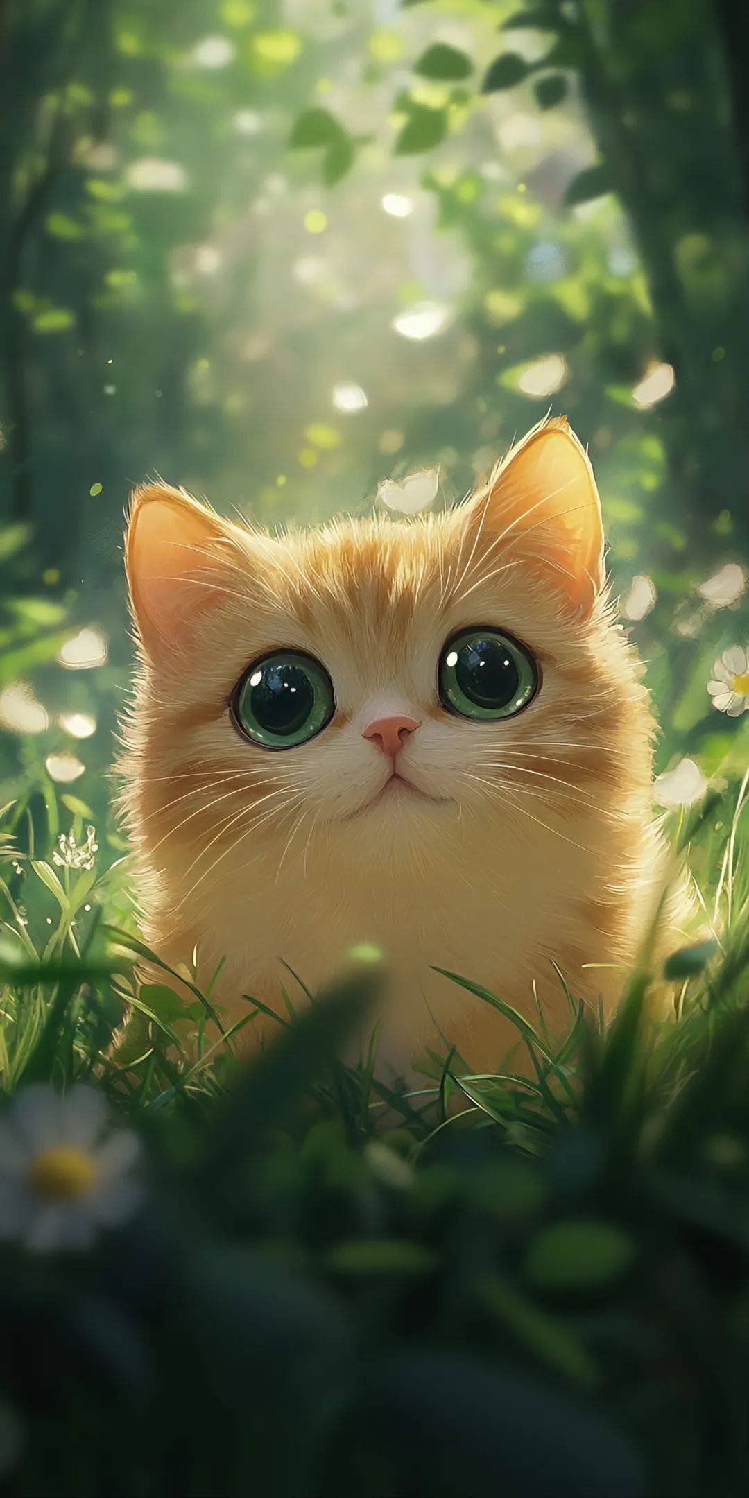 绿色全屏呆萌可爱猫咪手机壁纸