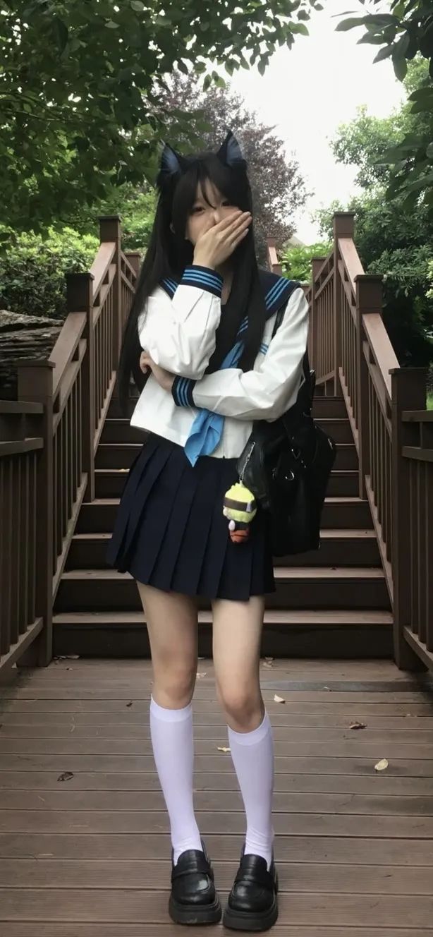 JK清纯小姐姐害羞的捂嘴手机壁纸