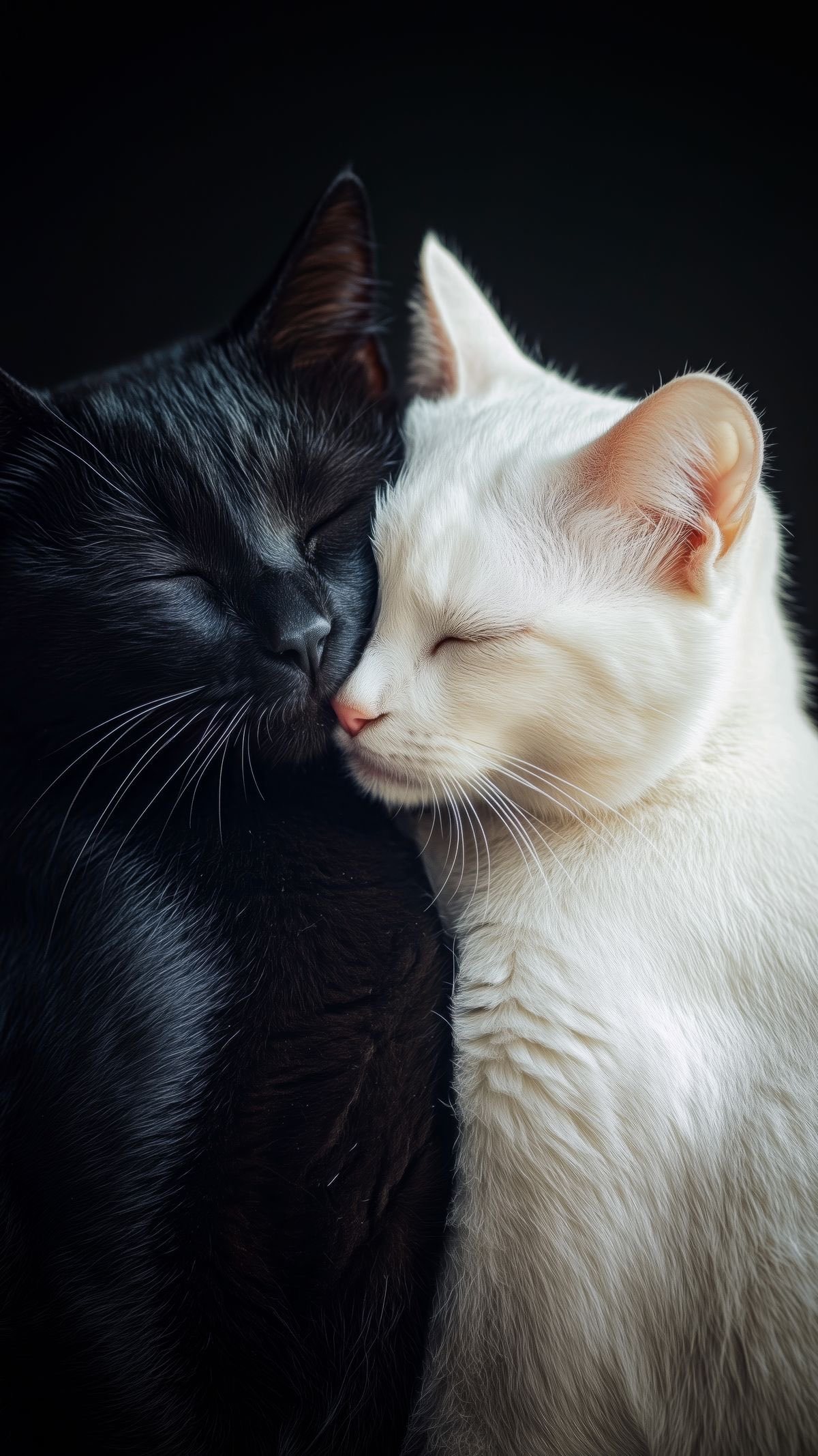 黑猫白猫依靠在一起手机壁纸