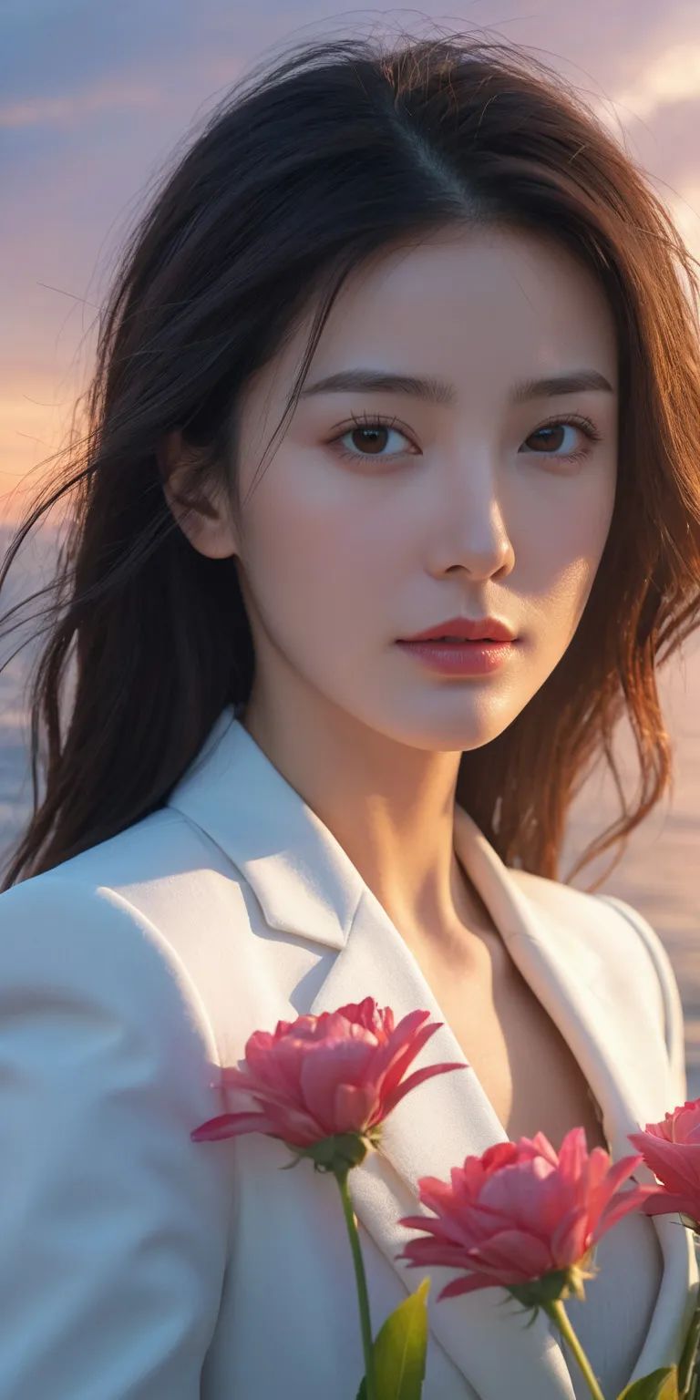 Ai绘画的正装美女沙漠花海写真手机壁纸