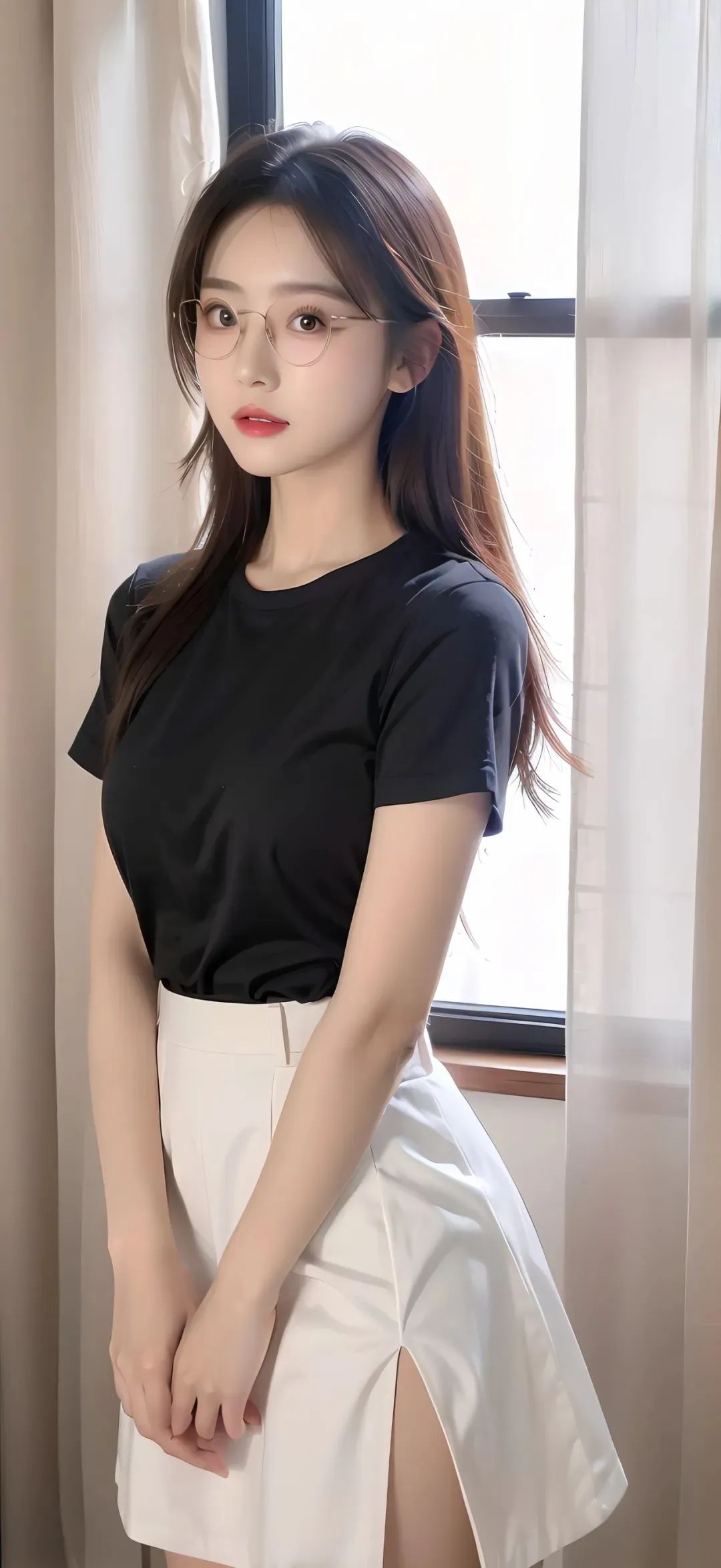戴眼镜的黑色上衣短裙清纯学妹手机壁纸