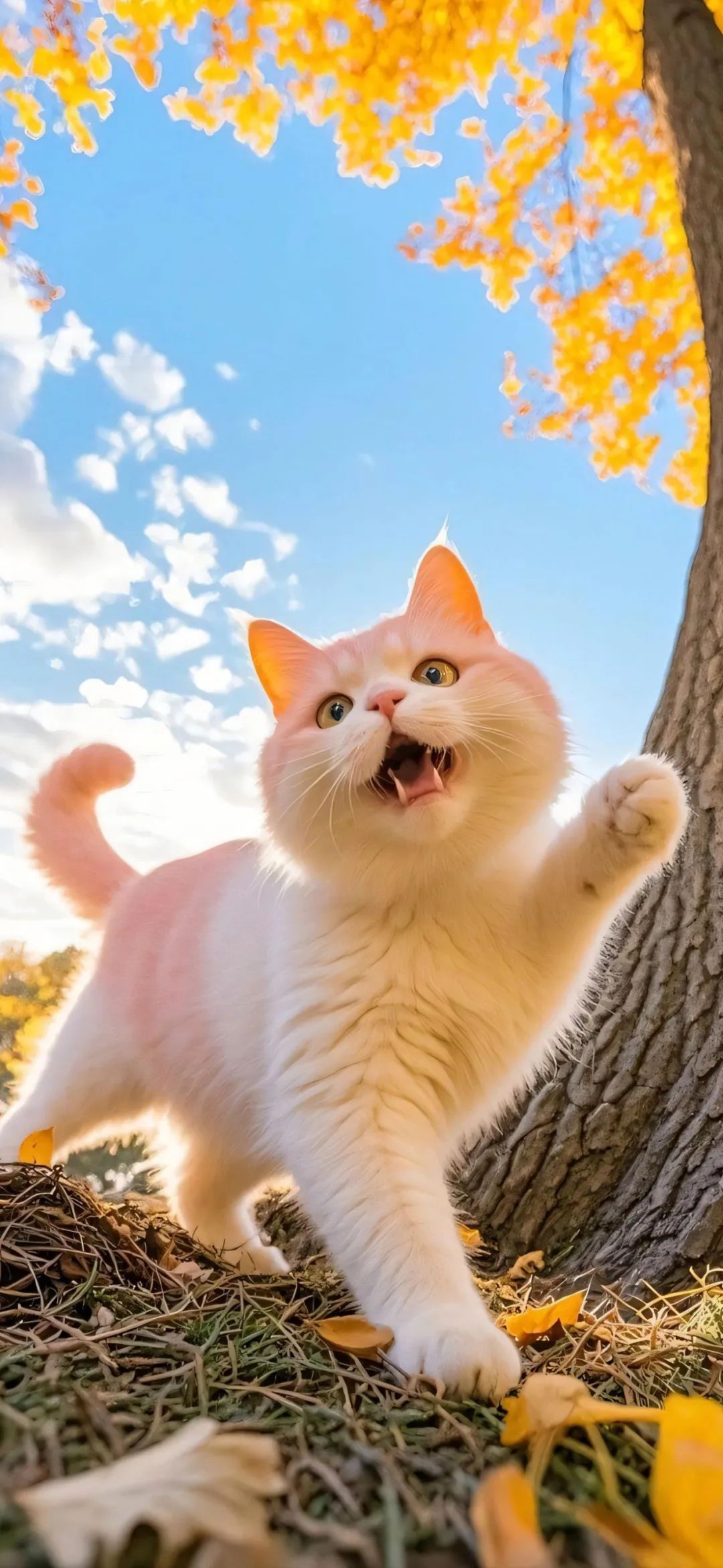 猫咪在树底下手机壁纸