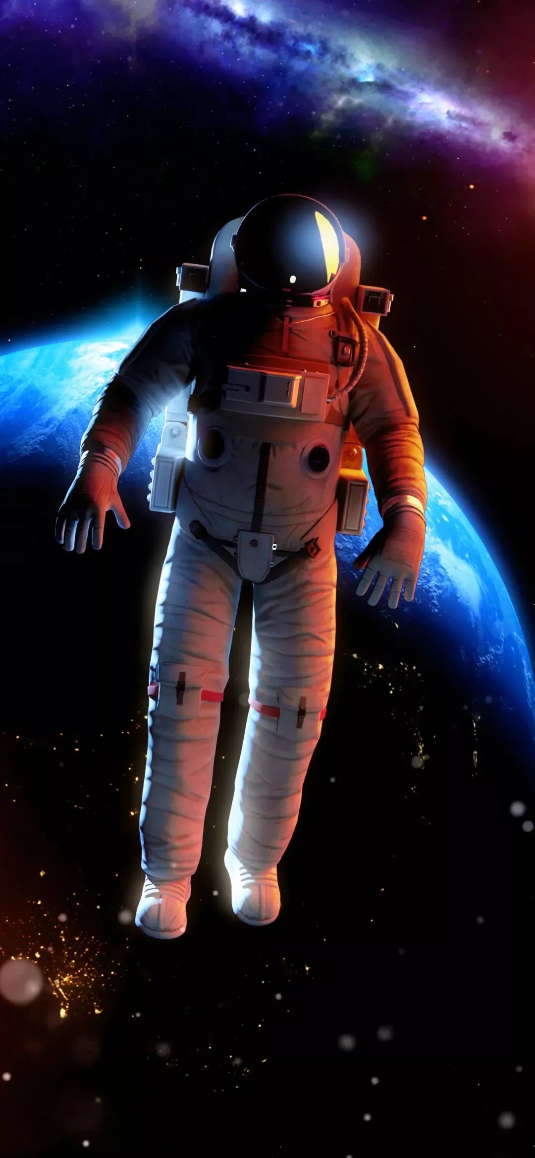 宇航员悬浮在太空背景地球手机壁纸