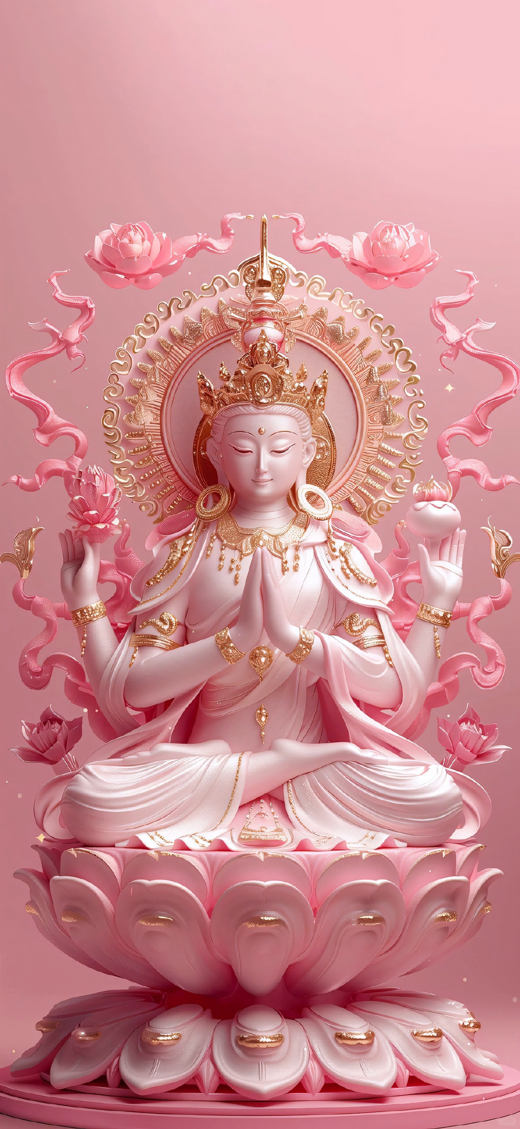 ai绘画的紫色观音坐在莲花上手机壁纸