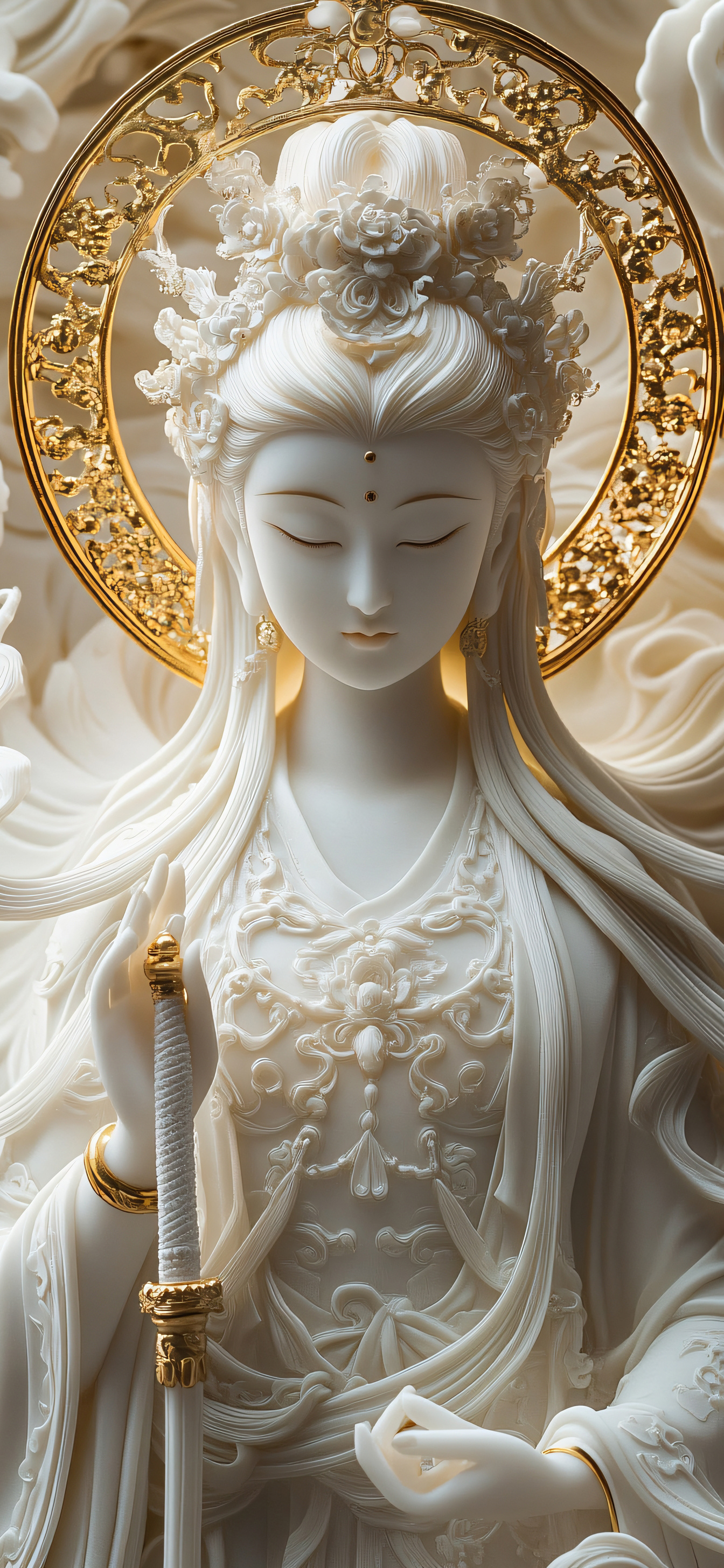 Ai绘画的观音雕像手机壁纸