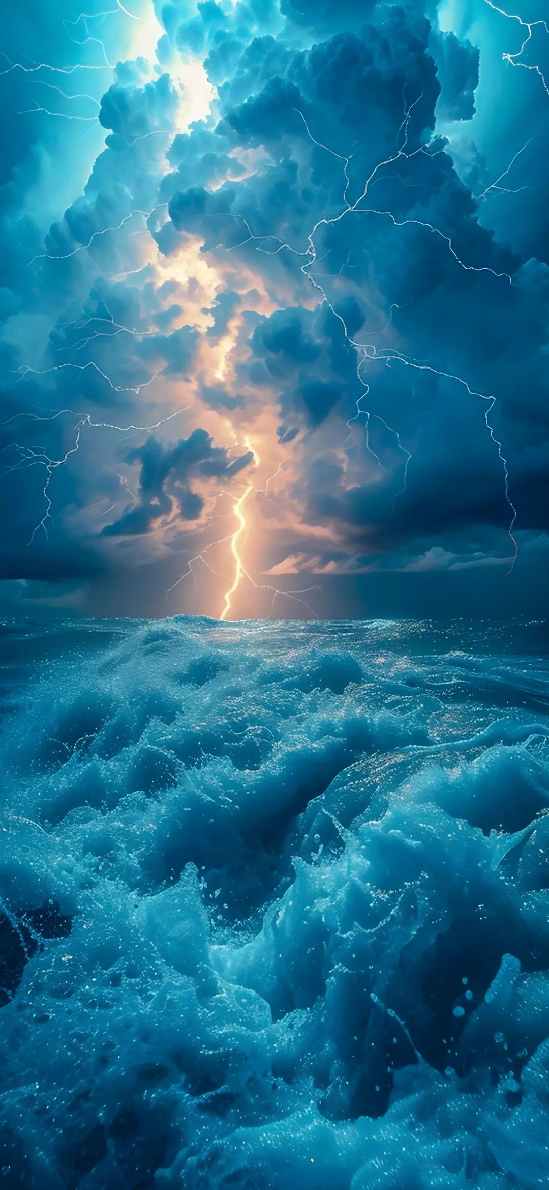 海浪天空打雷风景手机壁纸