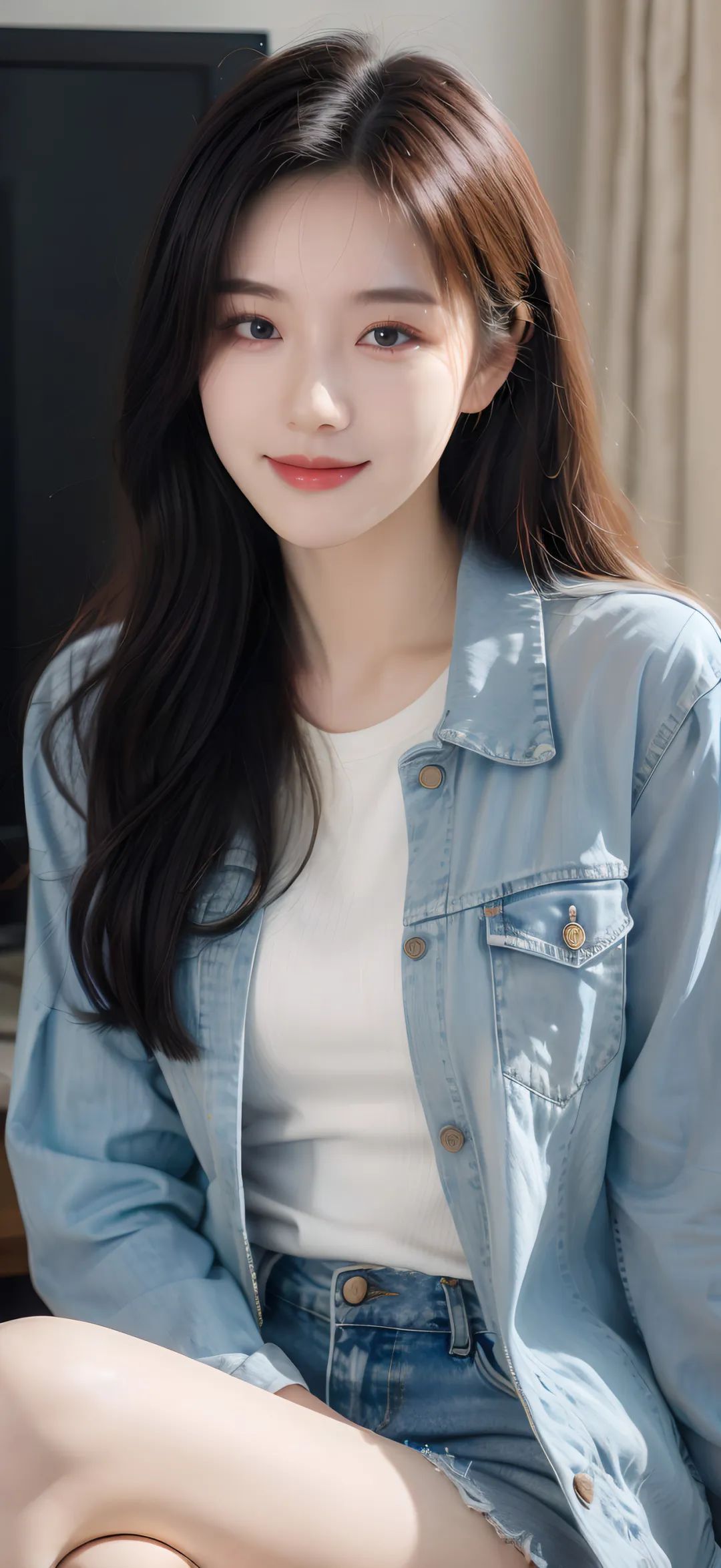 穿牛仔外套的精致颜值美女手机壁纸