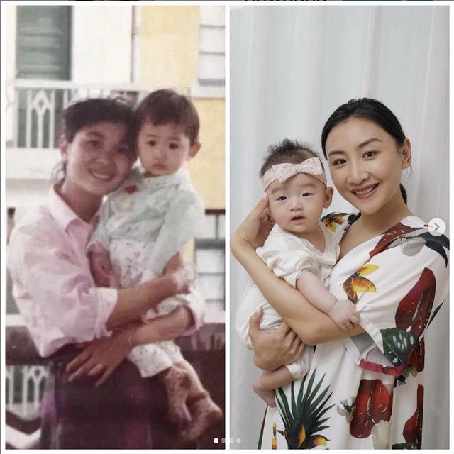何雯娜晒祖孙三代合照,老母亲一脸福相,4月大女儿太像老公梁超